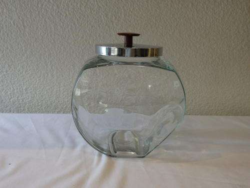 AN AWESOME VINTAGE GLASS COOKIE/ SWEETS JAR WITH A CHROME PLATED LID