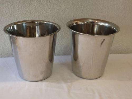 A GORGEOUS SET OF TWO LARGE POLISHED STAINLESS STEEL ICE BUCKETS