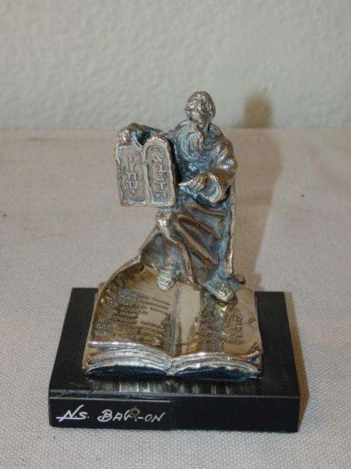 AN EXQUISITE "NS BAR-ON" OF ISRAEL SILVER ON COPPER STATUETTE OF MOSES AND THE TEN COMMANDMENTS
