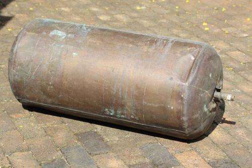 AN AUTHENTIC, VERY LARGE ANTIQUE COPPER GEYSER TANK PERFECT FOR A MAMPOER KETTLE!!! THIS IS AWESOME.