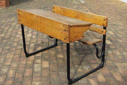 A REALLY STUNNING ANTIQUE DOUBLE SEAT SCHOOL DESK STILL WITH PIPE & IN GREAT CONDITION - AWESOME!!!