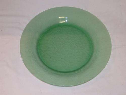 A MAGNIFICENT SMOKEY GREEN VERY LARGE ROUND GLASS PLATTER IN PRISTINE CONDITION