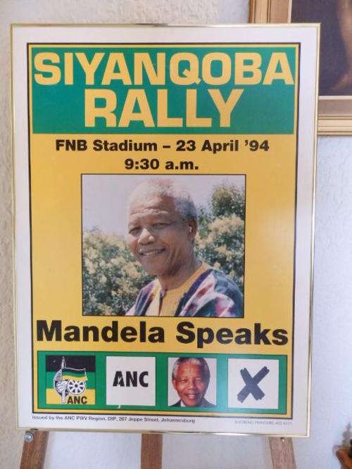 A FANTASTIC ORIGINAL FRAMED 1994 ANC CAMPAIGN ELECTION POSTER WITH NELSON MANDELA'S FACE