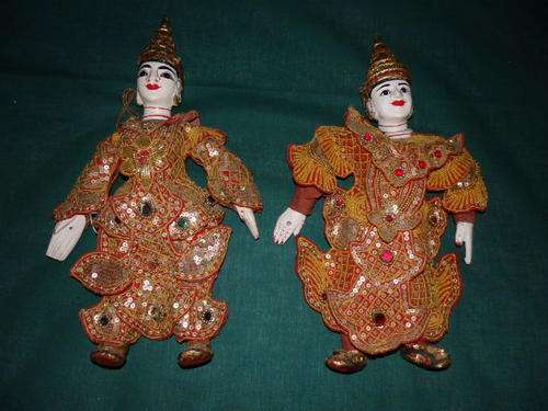 TWO SPECTACULAR TRADITION TAIWANESE MANNEQUIN PUPPETS WITH HAND MADE CLOTHING IN SEQUIN & "JEWELS"