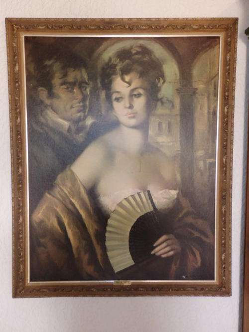 A MAGNIFICENTLY FRAMED PRINT OF SPANISH IMPRESSIONIST PAINTER JOSE PUYET'S "LADY OF CASTILE"