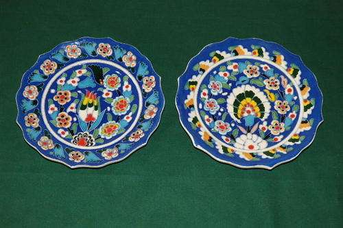TWO MAGNIFICENT VINTAGE TURKISH "KUTAHYA" HANDMADE AND PAINTED PORCELAIN PLATES