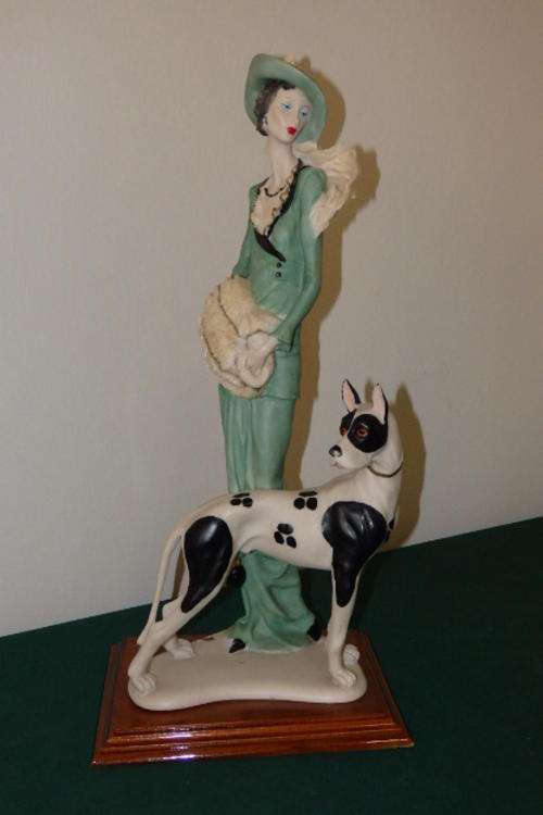 AN AWESOME REPLICA OF THE CAPODIMONTE FIGURINE BY GIUSEPPE ARMANI "MY FAIR LADY WITH A GREAT DANE"