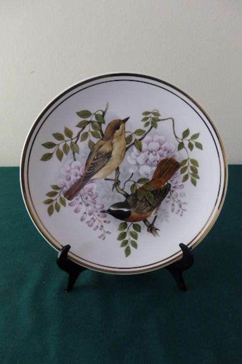 AN EXQUISITE EDWARDIAN FINE BONE CHINA "BIRDS OF THE HEDGEROW" SERIES "REDSTART WITH WISTERIA" PLATE