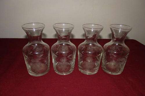 FOUR STUNNING CUT GLASS CORDIAL CARAFES IN THE BEAUTIFUL GRAPE PATTERN