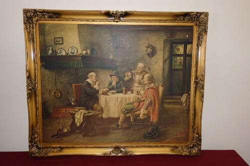 A FANTASTIC MOULDED ANTIQUE FRAME IN EXCELLENT CONDITION WITH AN AWESOME VINTAGE "TAVERN-SCENE" PIC