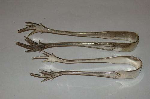 TWO FANTASTIC VINTAGE EPNS SILVER PLATED SUGAR/ ICE TONGS INCLUDING A RARE VAN RIEBECK PLATE PAIR