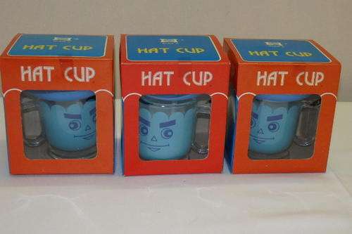 THREE FANTASTIC CHILDREN'S "SIPPING" HAT CUPS WITH FLEXIBLE STRAWS IN THEIR ORIGINAL BOXES