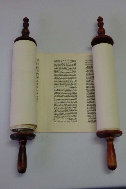 A BEAUTIFUL VINTAGE HEBREW SEFER TORAH "SCROLL" IN A SATIN PROTECTIVE COVER