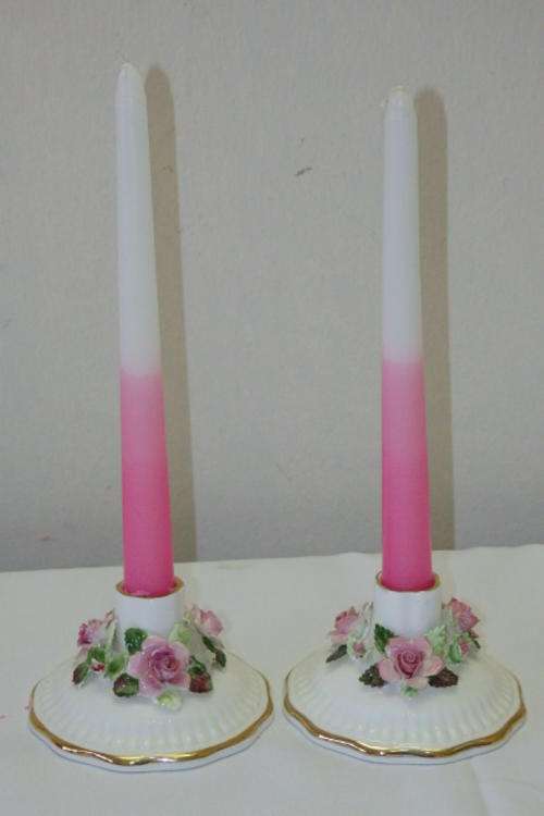 AN AWESOME PAIR OF ROYAL ADDERLEY BONE CHINA "FLORAL" CANDLE STICK HOLDERS WITH GOLD GILDING