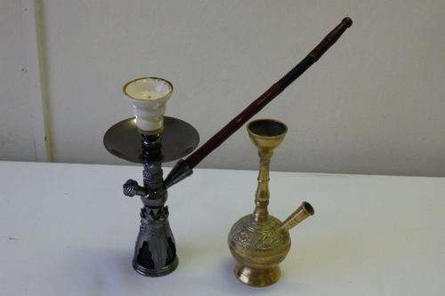 TWO AWESOME HUBBLY BUBBLY UNITS INCLUDING AN IRANIAN SOLID BRASS "DIAMOND" HOOKAH UNIT