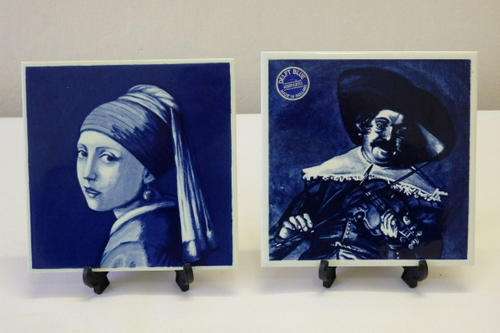 TWO MAGNIFICENT HAND PAINTED BLUE AND WHITE DELFT OF HOLLAND COLLECTABLE "PORTRAIT" WALL TILES