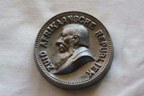 AN UNUSUAL EMBOSSED "PAUL KRUGER" CAST METAL MEDALLION/ WEIGHT = NEVER SEEN ONE BEFORE!!!