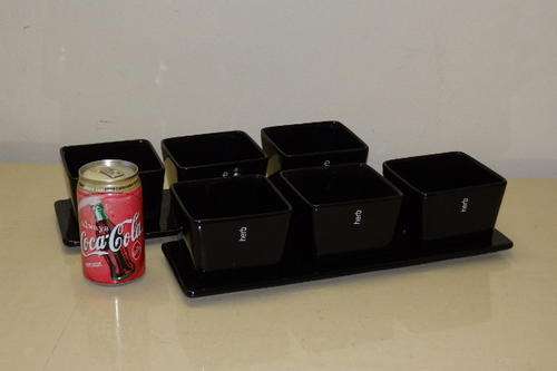 TWO AWESOME SETS OF BLACK "SALT AND PEPPER" CERAMIC "WINDOW SILL" HERB POTS WITH THREE POTS PER SET