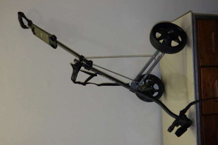 AN AWESOME BLACK "CLASSIC LITE" FOLD-ABLE/ COMPACT GOLF TROLLEY IN GOOD CONDITION