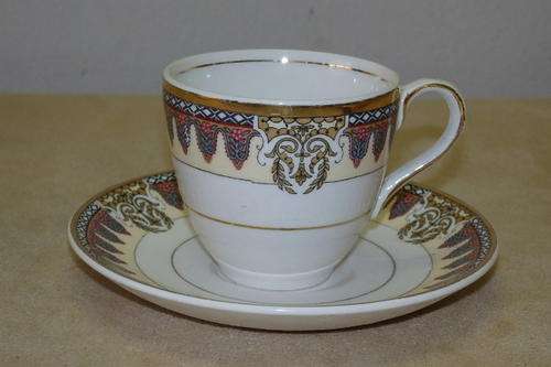 A RARE AND QUITE AWESOME J&G MEAKIN "SOL" AMIENS PATTERN PORCELAIN MOCHA CUP AND SAUCER DUO