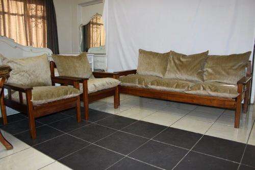AN EXQUISITE SOLID TEAK VINTAGE LOUNGE SUITE c/w BEAUTIFUL CUSHIONS - AWESOME! EXCELLENT CONDITION!