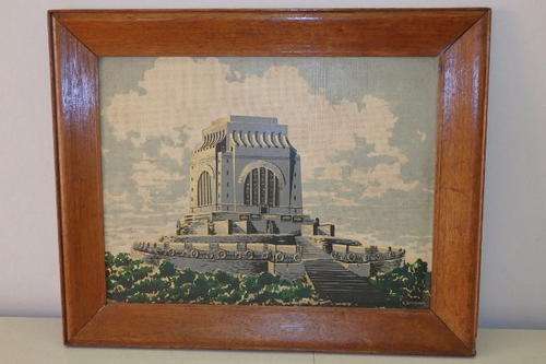 AN ABSOLUTELY UNUSUAL SILK SCREENED "VOORTREKKER MONUMENT" SIGNED BY SOUTH AFRICAN ARTIST A. STRYDOM