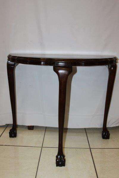 A STUNNING ANTIQUE SOLID IMBUIA BALL & CLAW HALF MOON TABLE IN EXCELLENT CONDITION!!! VERY BEAUTIFUL