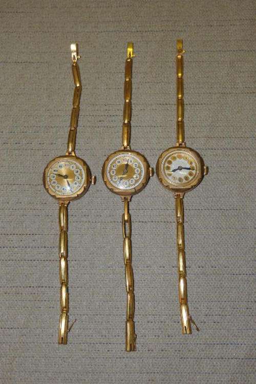 THREE BEAUTIFUL AND VERY ELEGANT VINTAGE SWISS MADE ENAMEL FACED LADIES WATCHES = STUNNING!!!!