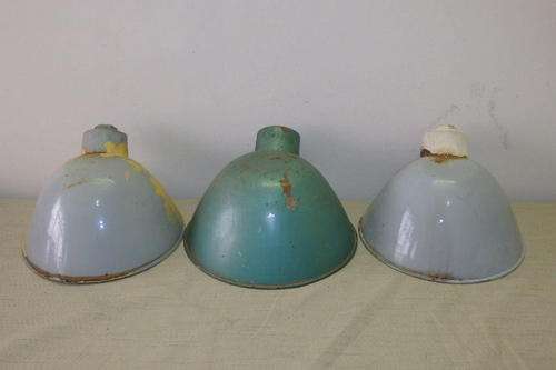 THREE FANTASTIC VINTAGE METAL GARAGE/ PETROL STATION/ WORKSHOP LIGHT SHADES