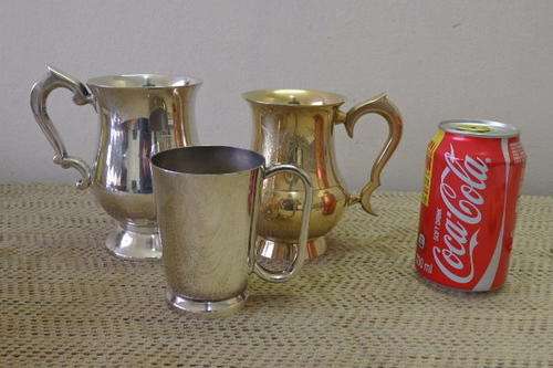THREE AWESOME SILVER PLATED COLLECTABLE TANKARDS WITH AWESOME CHARACTER
