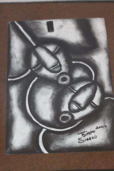 A ORIGINAL TSHEPO SIBEKO MIXED MEDIA PAINTING UNDER GLASS!!! BEAUTIFUL ART!!!