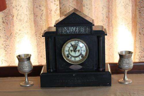 AN INCREDIBLE RARE ANTIQUE (c1904) ANSONIA CLOCK COMPANY OF USA "EL DARA"  BLACK MARBLE MANTLE CLOCK