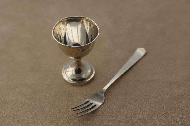 A FANTASTIC HALLMARKED STERLING SILVER EGG CUP & FORK!!! 38gr. bid / each