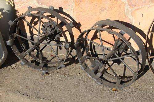 A PAIR OF AWESOME VINTAGE FARMING IMPLEMENT WHEELS!!! VERY COOL!!! BID/WHEEL