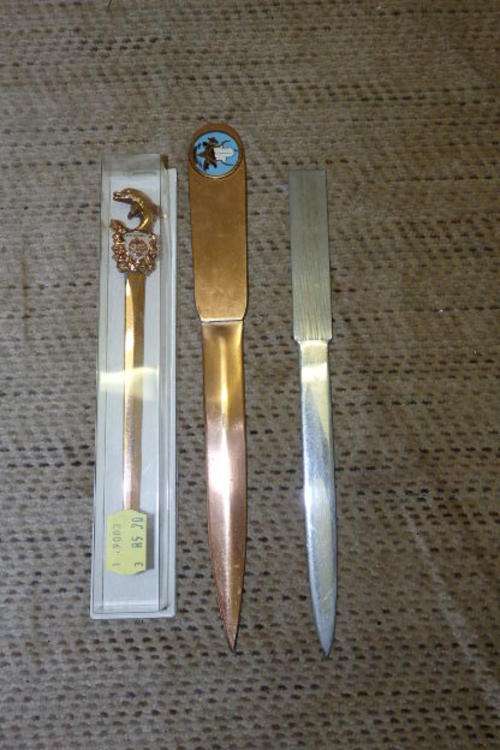 THREE AWESOME VINTAGE LETTER OPENERS INCLUDING TWO COPPER AND A SILVER PLATED LETTER OPENERS