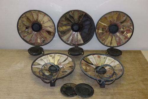 FIVE FANTASTIC VINTAGE/ ANTIQUE? CANDLE WALL SCONCES WITH CONCAVE SHAPED REFLECTIVE AREA