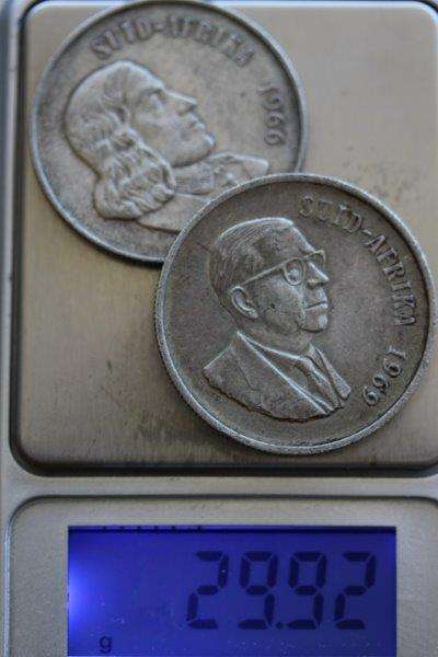 2 OLD AFRIKAANS S.AFRIKA SILVER R1 COLLECTOR COINS - 1966 &1969! AWESOME & GOOD CONDITION! BID/COIN