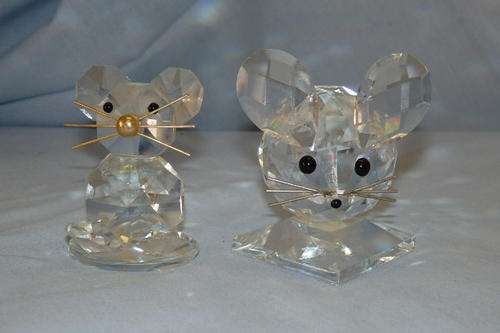 TWO STUNNING "LARGER" SWAROVSKI CRYSTAL MINIATURE ORNAMENTAL MICE