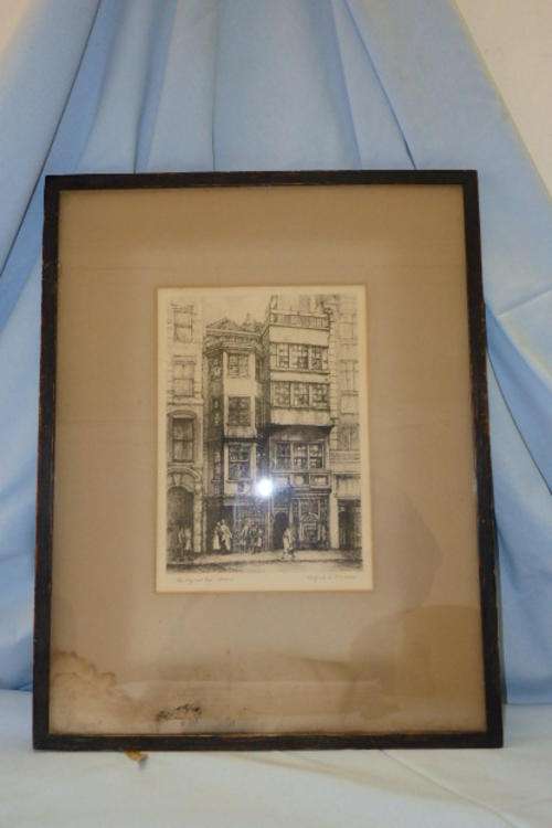 A RARE STUNNING ANTIQUE PRINT OF "WILFRED L VINSON" (c1920's) ENGRAVING "THE WIG & PEN" STRAND, UK