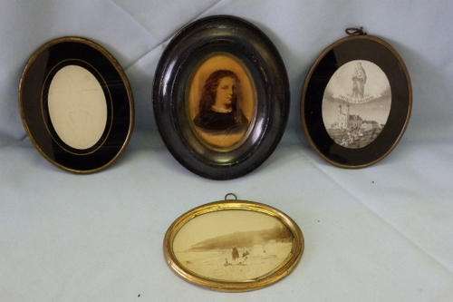 FOUR STUNNING "OVAL" ANTIQUE PHOTO FRAMES INCLUDING TWO EXCEPTIONALLY RARE VICTORIAN GLASS FRAMES