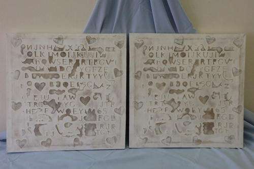 TWO UNUSUAL STRETCH CANVAS WHITE ABSTRACT DECORATIVE ART DISPLAY PICTURES
