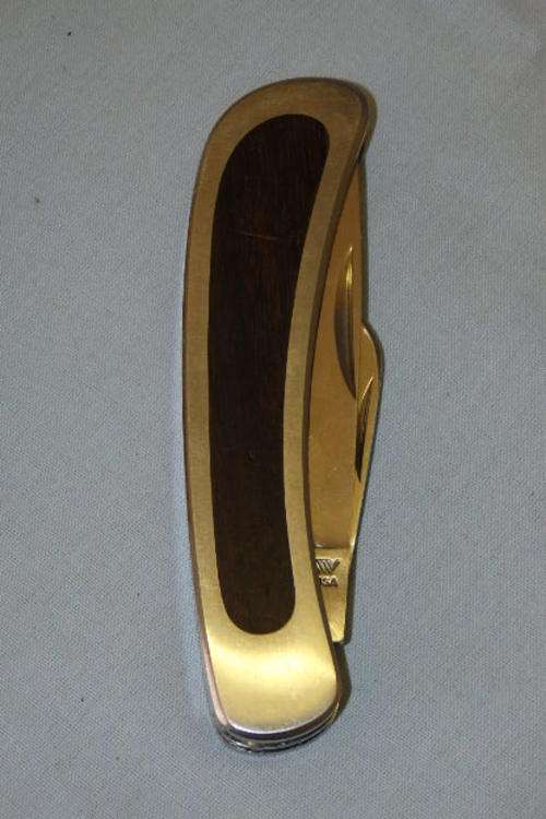 AN INCREDIBLE VINTAGE KERSHAW "EASY RIDER SERIES" #2060 BRUSHED STEEL POCKET KNIFE WITH WOOD INLAYS