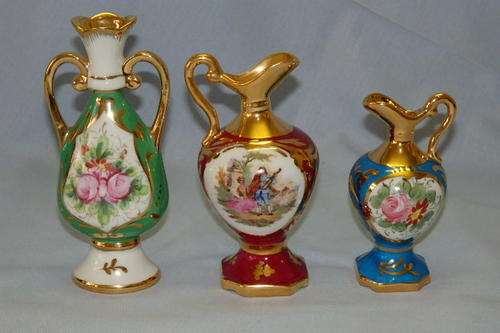THREE INCREDIBLE HAND PAINTED FRENCH MADE LIMOGES "MINIATURE" PORCELAIN VASES