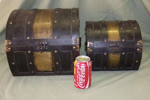 TWO STUNNING "DOMED" WOODEN STORAGE/ DISPLAY BOXES WITH A LATCH AND METAL DETAILING