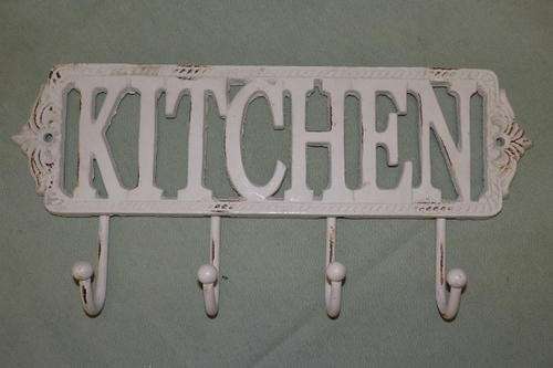 A STUNNING FOUR HOOK METAL "KITCHEN" WALL SIGN AND HANGER - IDEAL FOR APRONS AND DISHCLOTHS