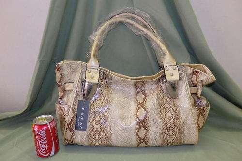 AN EXQUISITE ZETA FASHION CREAM AND BROWN SNAKE SKIN PRINT "LARGE" LADIES HANDBAG