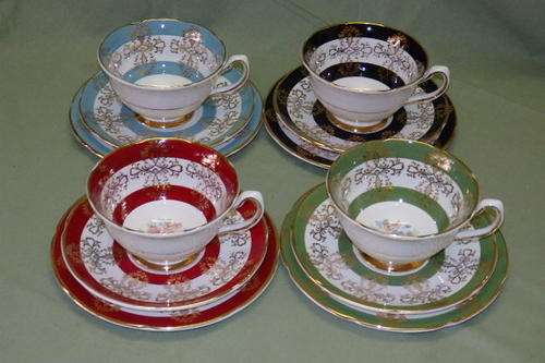 FOUR STUNNING VINTAGE (1960's) ROYAL GRAFTON OF ENGLAND FINE BONE CHINA TRIO'S (CAKE, CUP & SAUCER)