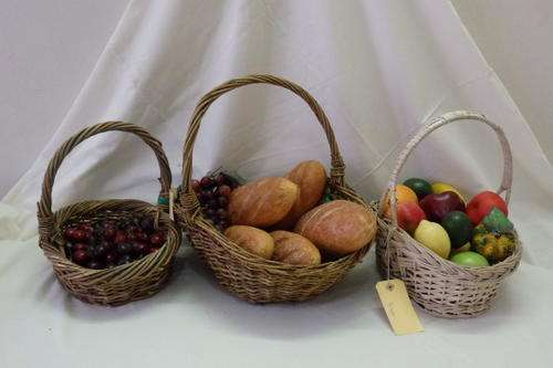 THREE AWESOME "TWINED" WICKER HAND / PICNIC TYPE BASKETS IDEAL FOR DISPLAY OR FOR USE