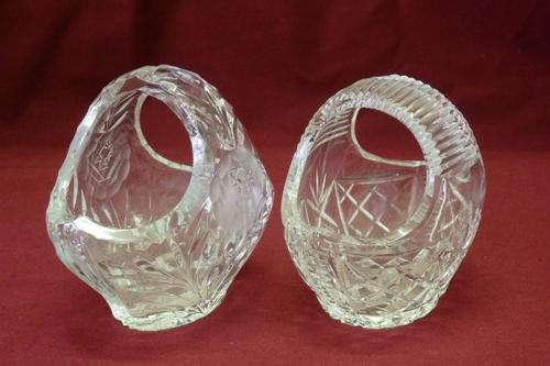 TWO ABSOLUTELY STUNNING HAND CUT CRYSTAL "BASKET" TRINKET BOWLS WITH GORGEOUS DETAILING