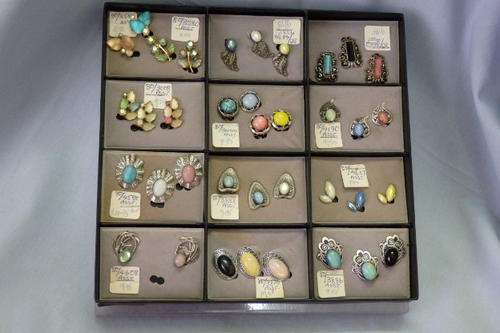 A FANTASTIC COLLECTION OF 36 INDIVIDUAL VINTAGE CLIP-ON EARRING WITH ASSORTED BEADS AND STONES